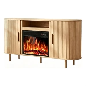 Afuera Living 65&quot Wood Grain TV Stand with 23&quot Fireplace & Sliding Doors