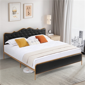 Afuera Living King Size Black Metal Frame Bed with Foam Upholstery & Wood Ribs