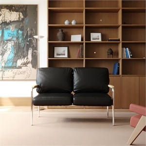 Afuera Living Black Anti-Slip Stainless Steel PU Leather 2-Piece Sofa Set