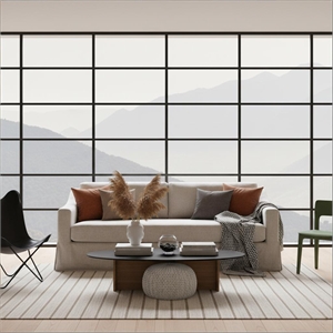 Afuera Living White Fabric Upholstered Sofa with Skirted Base & Rolled Arms