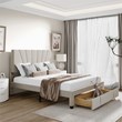 Afuera Living Queen Beige Velvet Platform Bed with Storage Drawer 500 lbs