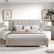 Afuera Living Queen Beige Velvet Platform Bed with Storage Drawer 500 lbs