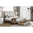 Afuera Living Queen Beige Velvet Platform Bed with Storage Drawer 500 lbs