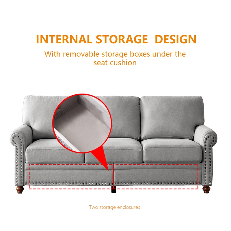 Afuera Living 3-Piece Grey Linen Sofa Set with Hidden Storage 900 lbs Total