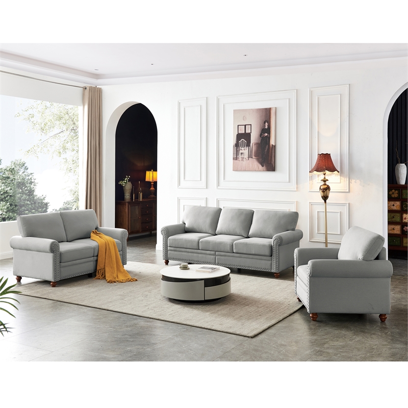 Afuera Living 3-Piece Grey Linen Sofa Set with Hidden Storage 900 lbs Total