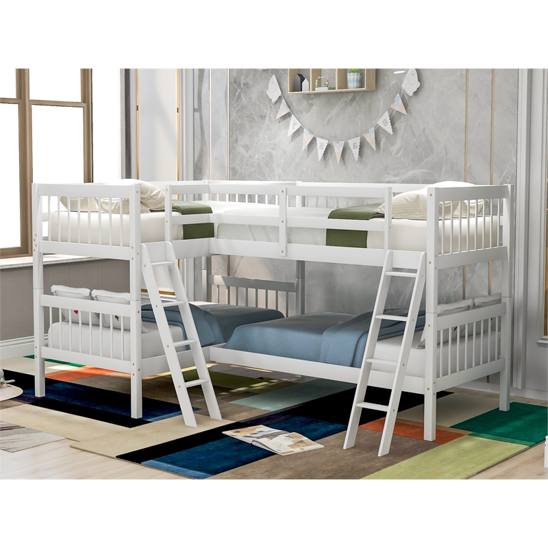 Afuera Living Twin L-Shaped Pine Wood Bunk Bed 76-Inch with 2 Install Methods