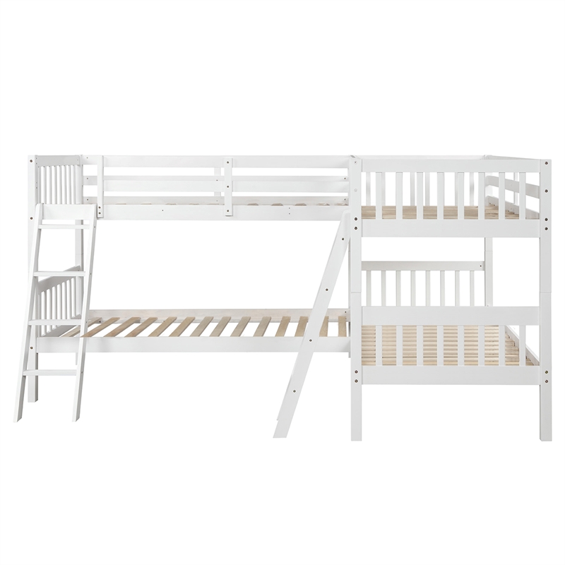 Afuera Living Twin L-Shaped Pine Wood Bunk Bed 76-Inch with 2 Install Methods