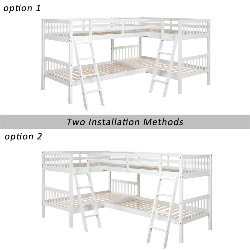 Afuera Living Twin L-Shaped Pine Wood Bunk Bed 76-Inch with 2 Install Methods