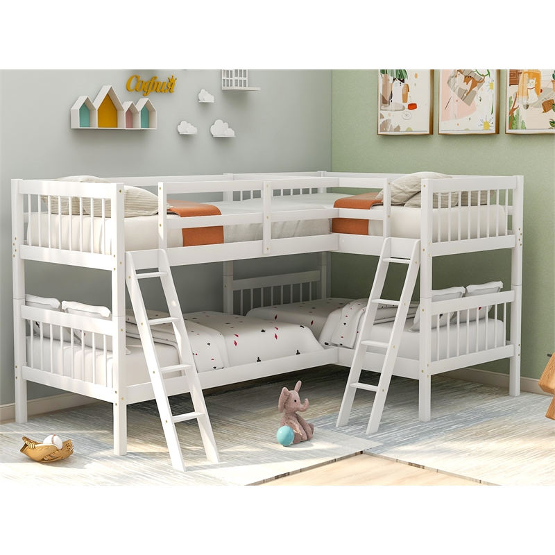 Afuera Living Twin L-Shaped Pine Wood Bunk Bed 76-Inch with 2 Install Methods