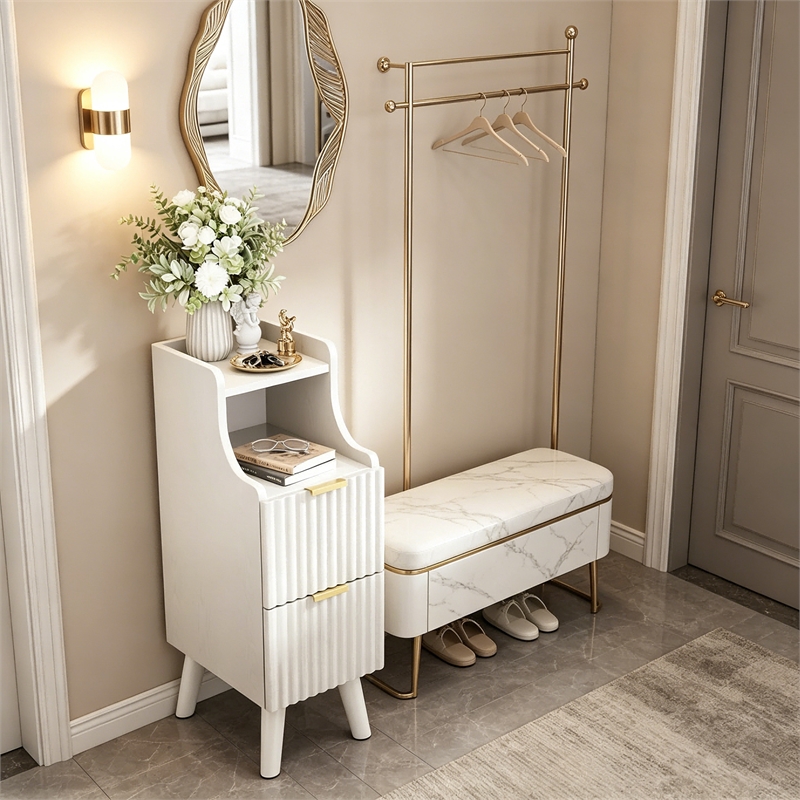 Afuera Living Slim White Fluted Nightstand with 2 Drawers & Guard Rail