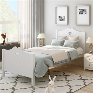 Afuera Living White Twin Platform Bed with Headboard & Footboard & 10 Slats