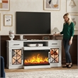 Afuera Living 65-Inch White TV Stand with 30-Inch 3-Sided Fireplace 400 Sq Ft