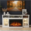 Afuera Living 65-Inch White TV Stand with 30-Inch 3-Sided Fireplace 400 Sq Ft