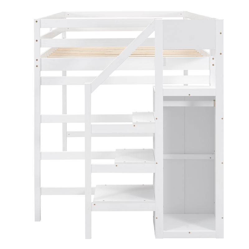 Afuera Living Full Loft Bed with Built-in Storage Wardrobe & Pine Staircase
