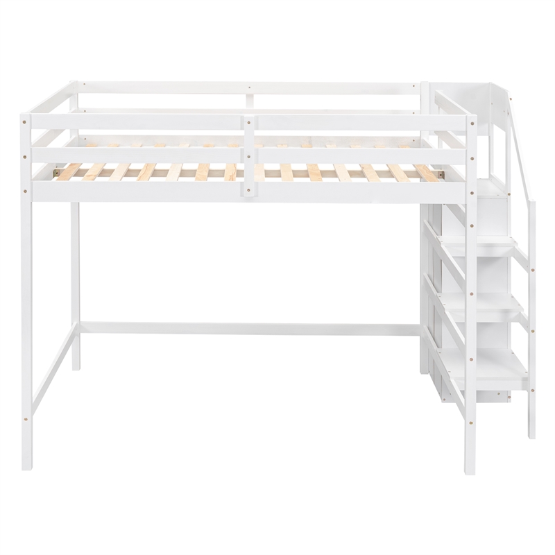 Afuera Living Full Loft Bed with Built-in Storage Wardrobe & Pine Staircase