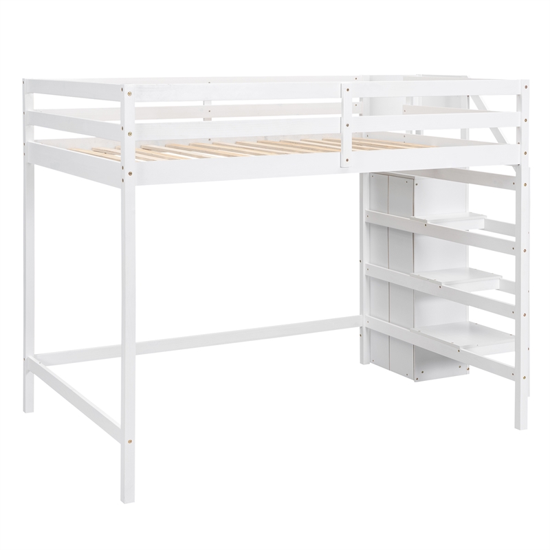 Afuera Living Full Loft Bed with Built-in Storage Wardrobe & Pine Staircase