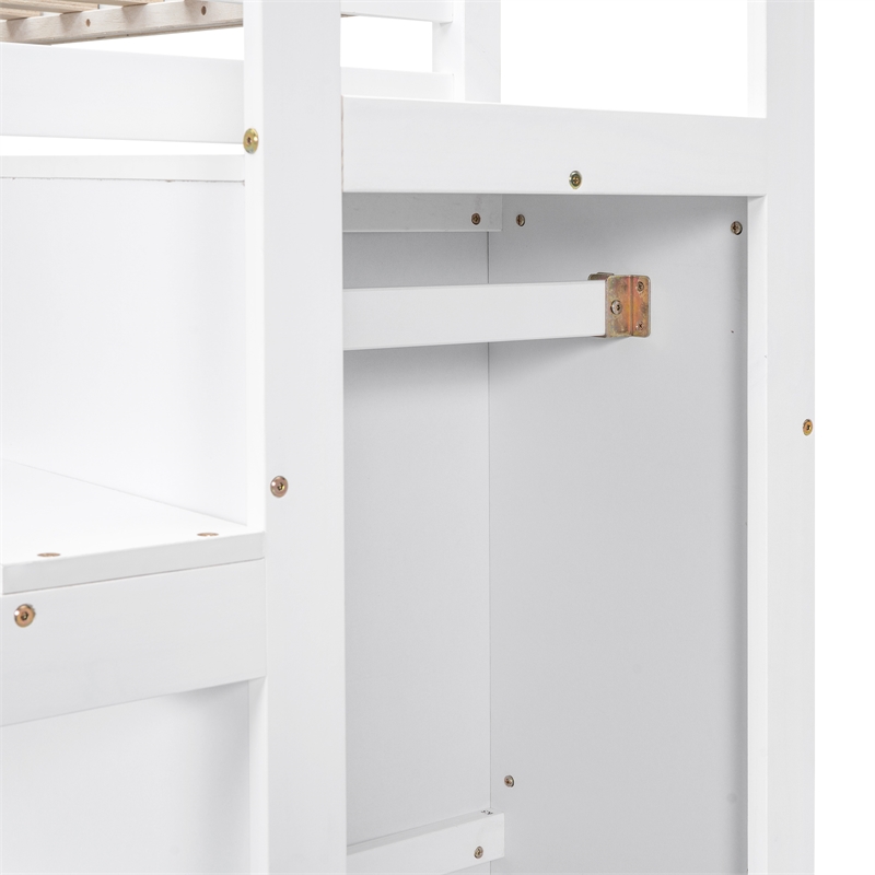 Afuera Living Full Loft Bed with Built-in Storage Wardrobe & Pine Staircase