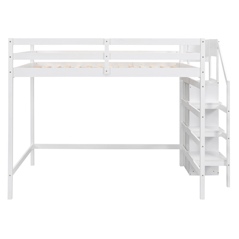 Afuera Living Full Loft Bed with Built-in Storage Wardrobe & Pine Staircase