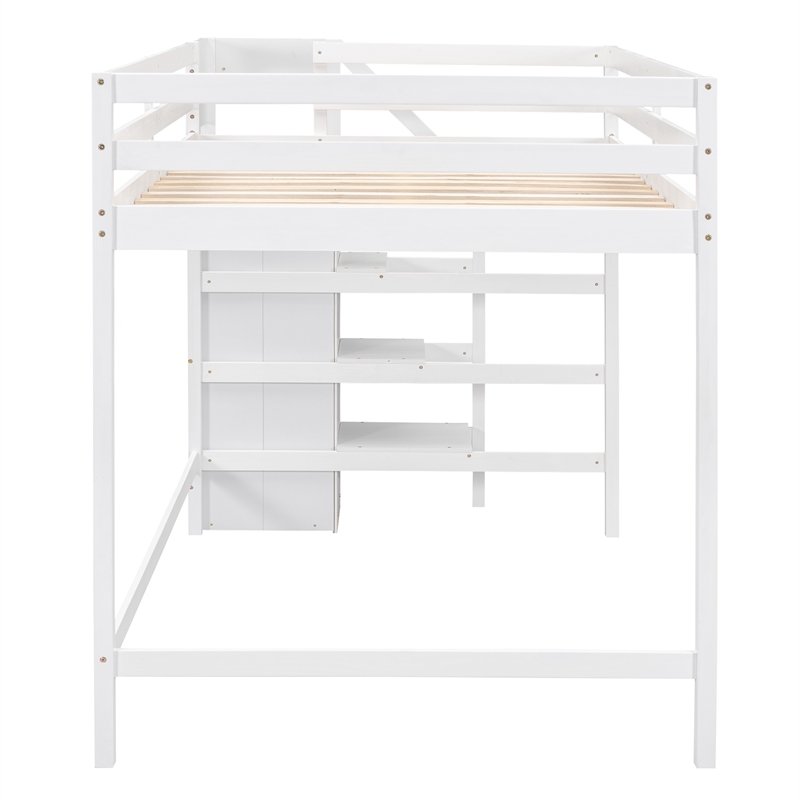 Afuera Living Full Loft Bed with Built-in Storage Wardrobe & Pine Staircase