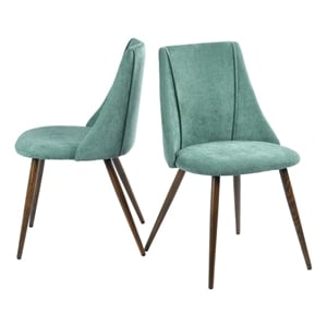 Afuera Living Green Flannel Upholstered Dining Chairs Set of 2 with Metal Legs