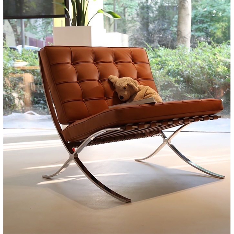 Afuera Living 30-Inch Amber Genuine Leather Accent Chair Stainless Steel Frame