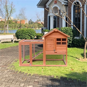 Afuera Living Light Brown Fir Wood Rabbit Hutch with Running Area & Tray