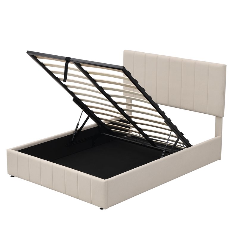 Afuera Living Full Beige Upholstered Platform Bed with Hydraulic Storage