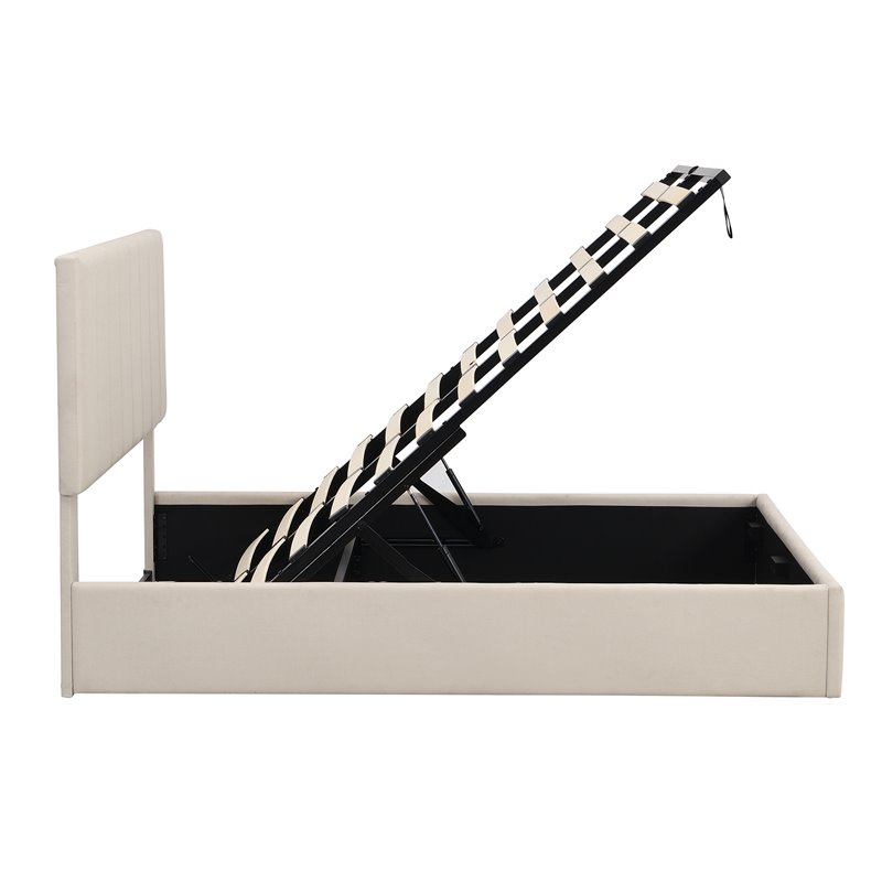 Afuera Living Full Beige Upholstered Platform Bed with Hydraulic Storage