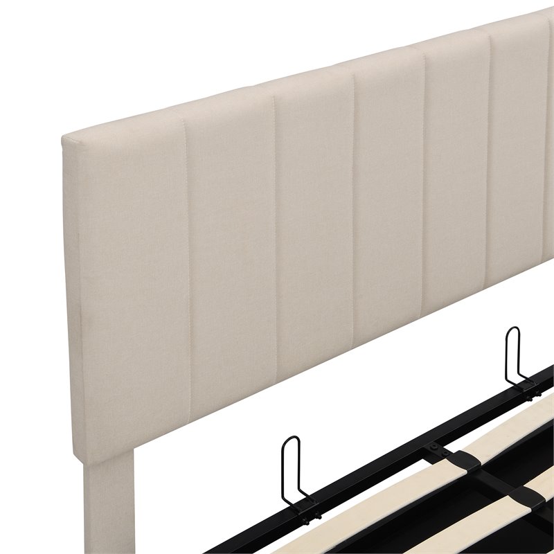 Afuera Living Full Beige Upholstered Platform Bed with Hydraulic Storage