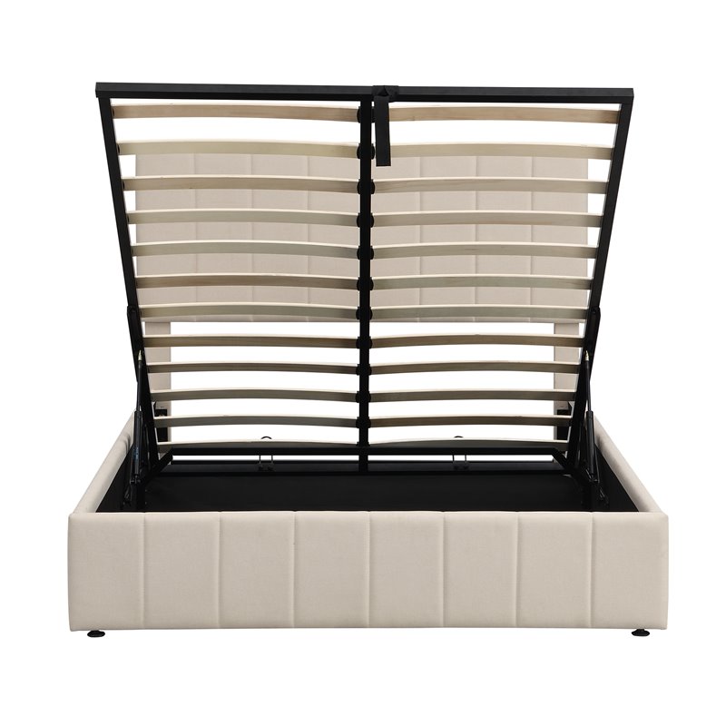 Afuera Living Full Beige Upholstered Platform Bed with Hydraulic Storage