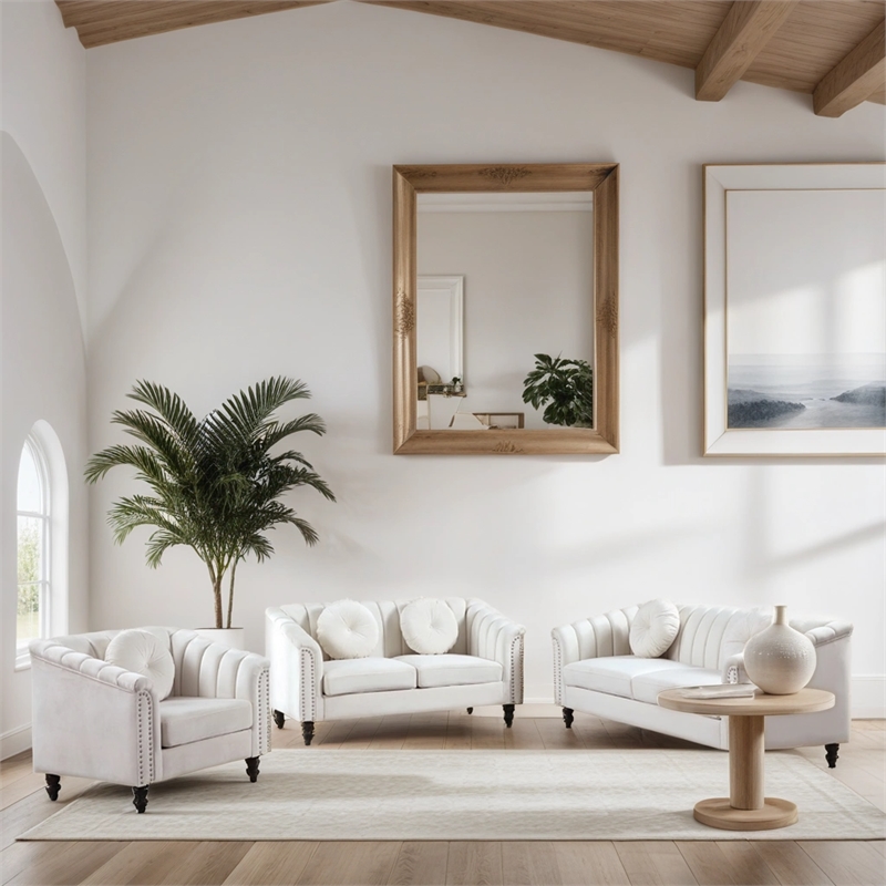 Afuera Living Beige 3-Piece Living Room Sofa Set with High-Density Sponge Fill