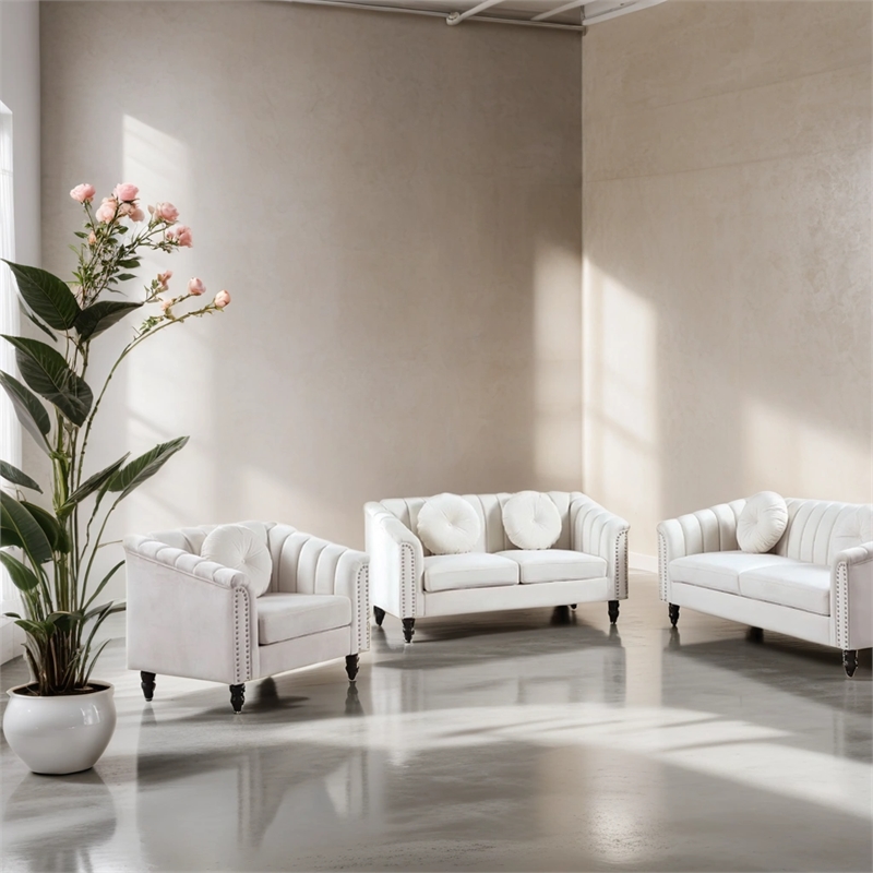 Afuera Living Beige 3-Piece Living Room Sofa Set with High-Density Sponge Fill