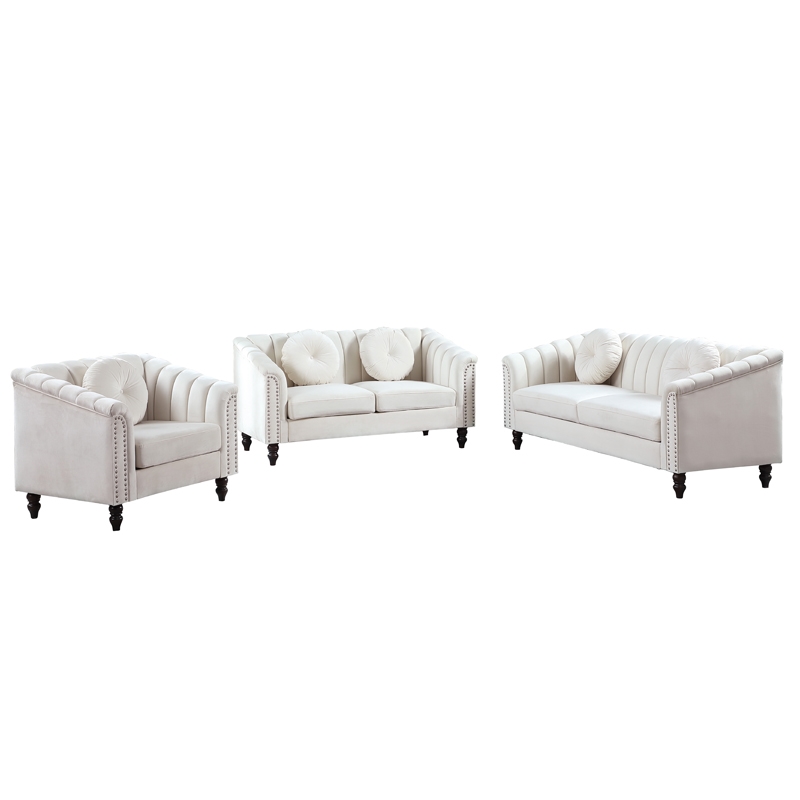 Afuera Living Beige 3-Piece Living Room Sofa Set with High-Density Sponge Fill