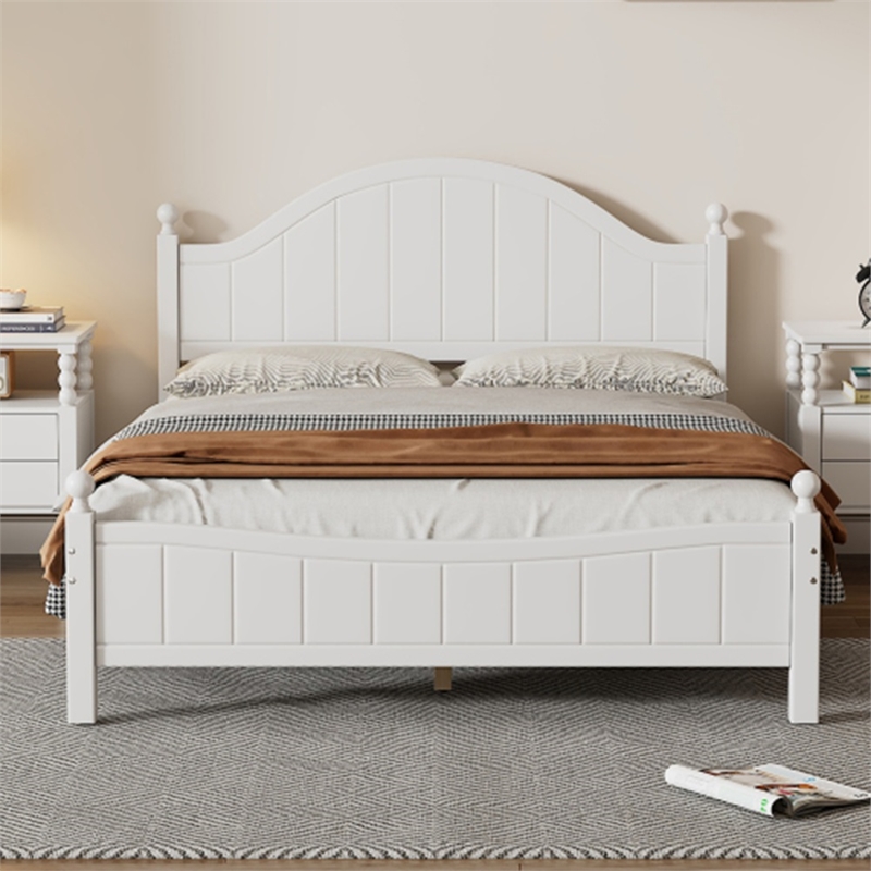 Afuera Living White Solid Wood Full Bed with 8 Slats No Box Spring Needed