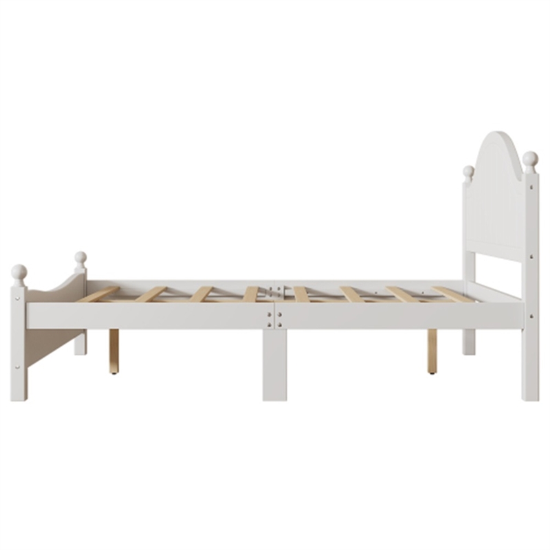 Afuera Living White Solid Wood Full Bed with 8 Slats No Box Spring Needed
