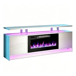 Afuera Living 70&quot White TV Stand with 36&quot Fireplace & LED for 80&quot TVs