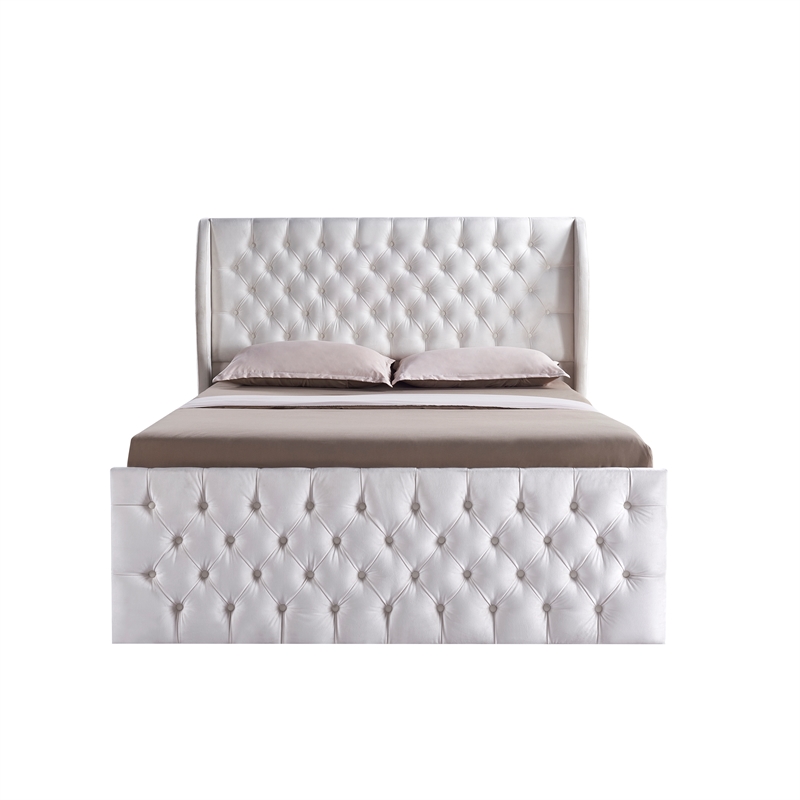 Afuera Living Velvet Wingback Chesterfield Bed with Button-Tufted Headboard