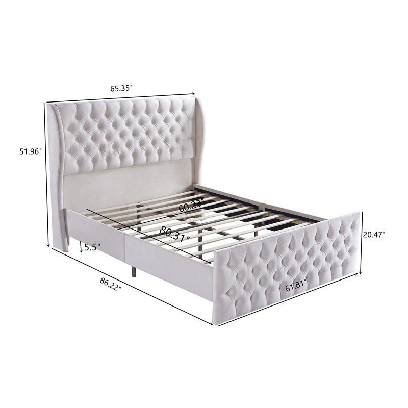 Afuera Living Velvet Wingback Chesterfield Bed with Button-Tufted Headboard