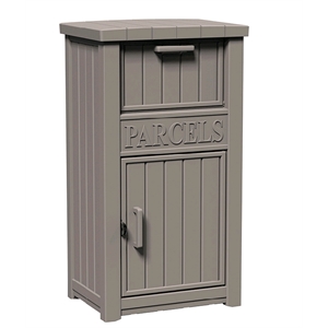 Afuera Living 48-Gallon Light Coffee Lockable Resin Delivery Box with Sign