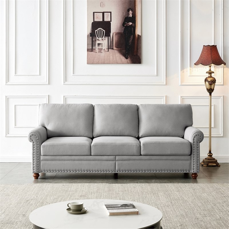 Afuera Living Gray Linen Fabric Sofa with Storage 900 lbs & 7-Inch Cushion