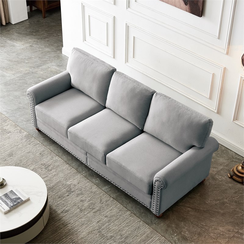 Afuera Living Gray Linen Fabric Sofa with Storage 900 lbs & 7-Inch Cushion