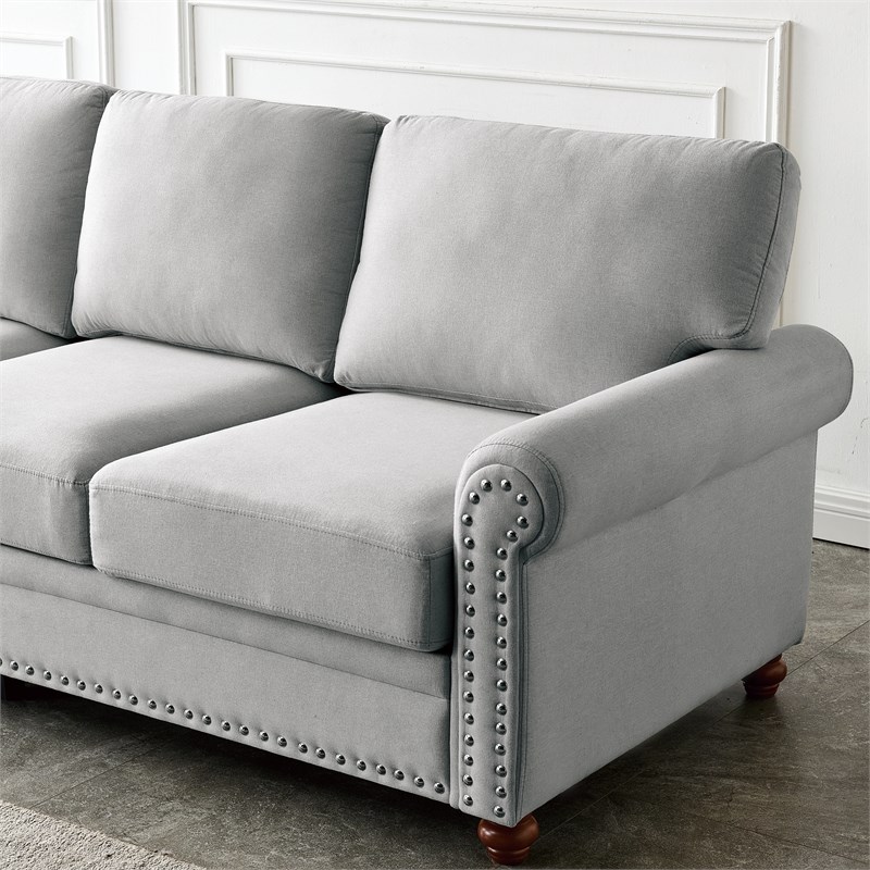 Afuera Living Gray Linen Fabric Sofa with Storage 900 lbs & 7-Inch Cushion
