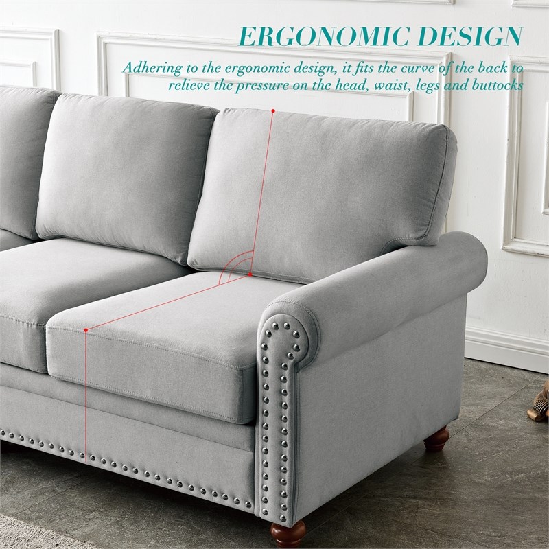Afuera Living Gray Linen Fabric Sofa with Storage 900 lbs & 7-Inch Cushion