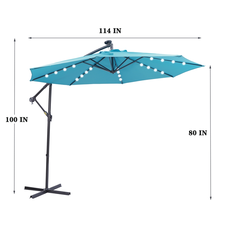 Afuera Living 10 ft Blue Solar LED Cantilever Patio Umbrella with 32 LEDs