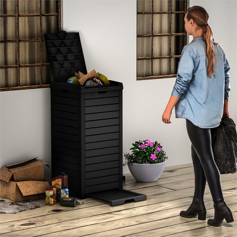 Afuera Living 31-Gallon Black Outdoor Lockable No-Tools Concealed Trash Can