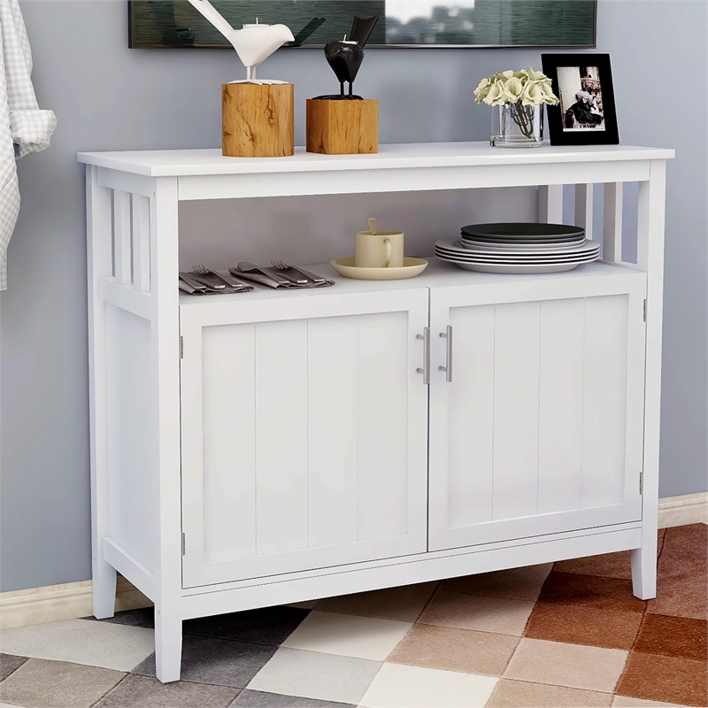 Afuera Living White E1 MDF Kitchen Sideboard Cabinet with Adjustable Shelves
