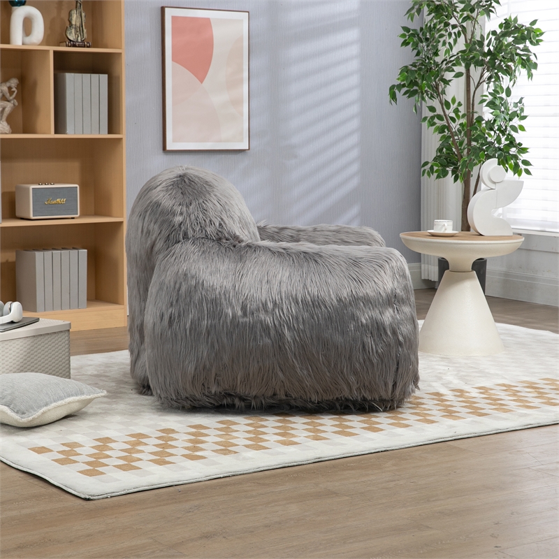 Afuera Living Gray Plush Faux Fur Memory Foam Bean Bag Chair No Collapse