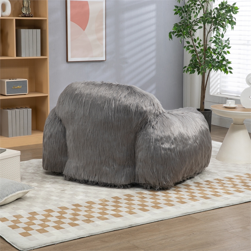 Afuera Living Gray Plush Faux Fur Memory Foam Bean Bag Chair No Collapse