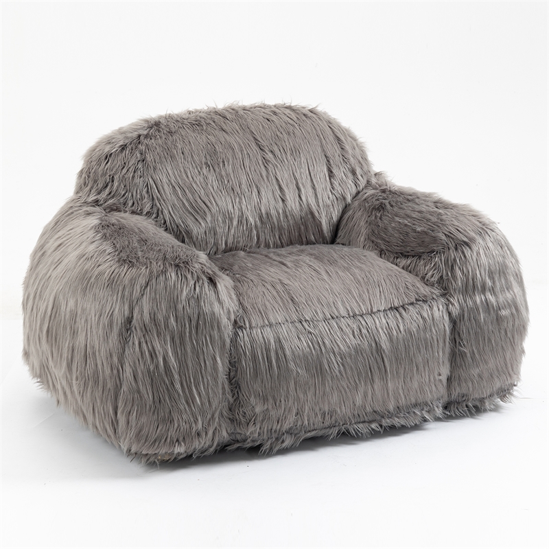Afuera Living Gray Plush Faux Fur Memory Foam Bean Bag Chair No Collapse