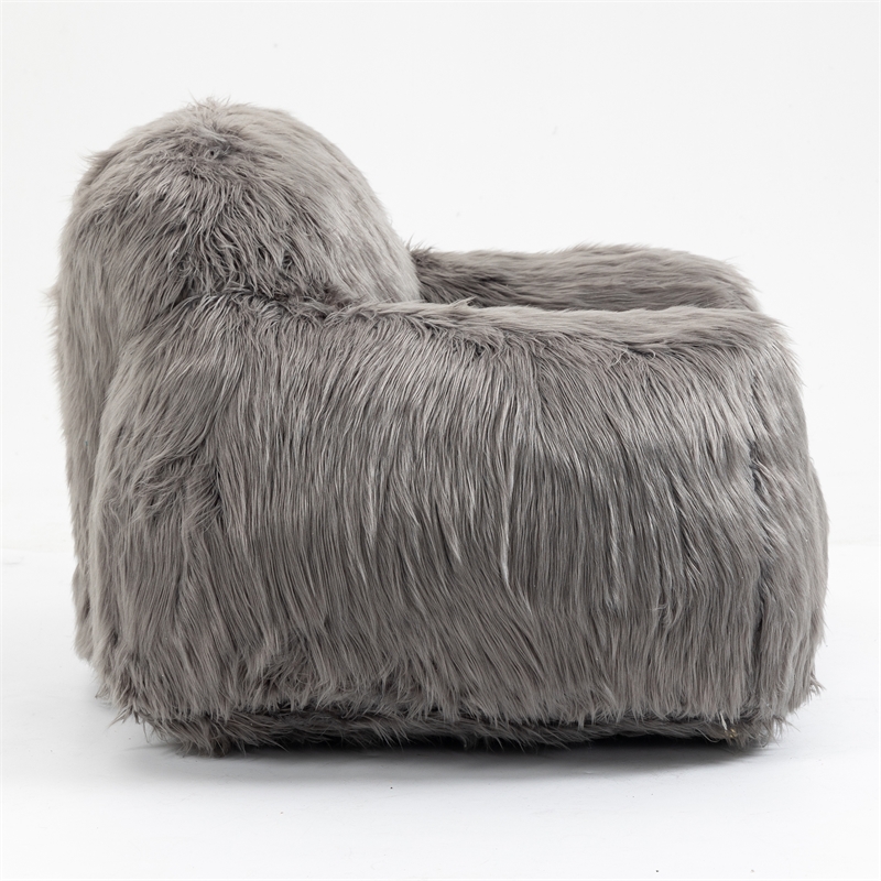 Afuera Living Gray Plush Faux Fur Memory Foam Bean Bag Chair No Collapse